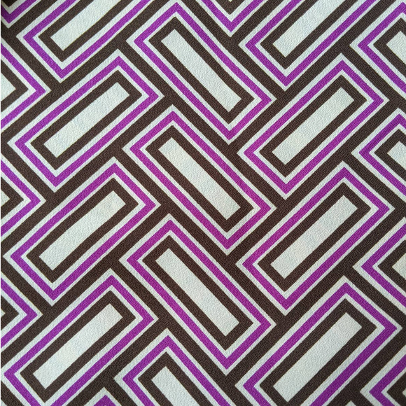 Vintage 60s 70s Funky Retro Fabric, Purple Black Cream Geometric Pattern 44" BTY - Picture 1 of 7